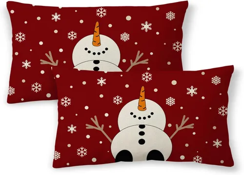 Vista 35 de Fundas de almohada de Navidad de 16 x 16 pulgadas, almohadas decorativas de Navidad con copos de nieve dorados, blancos y rojos para sofá, fundas