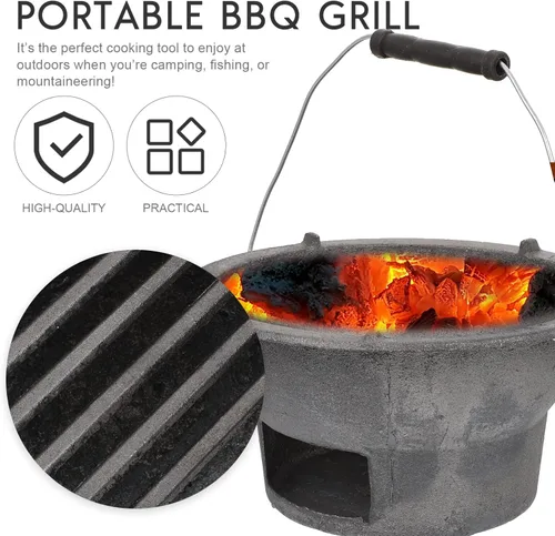 Vista 5 de DOITOOL Estufa de barbacoa de hierro fundido para exteriores, estufa portátil de carbón compacta, 8.3 x 8.3 x 4.3 pulgadas, herramienta de barbacoa