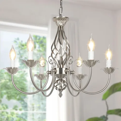 Lámpara de techo colgante de 6 luces para sala de estar, lámpara de techo colgante industrial rústica, níquel cepillado, moderna lámpara colgante de