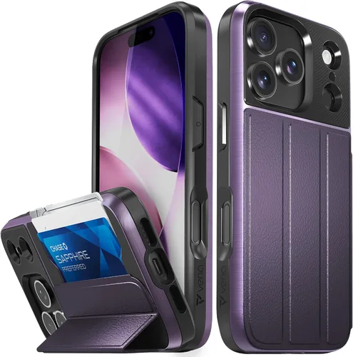 Vista 49 de VENA vCommute - Funda tipo cartera para iPhone 15, [protección contra caídas de grado militar] Funda de cuero con ranura para tarjetas con soporte