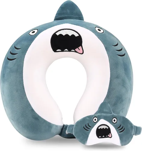 Linda almohada de cuello para viajes, almohada de cuello para niños con máscara para los ojos para dormir, almohada de espuma viscoelástica con
