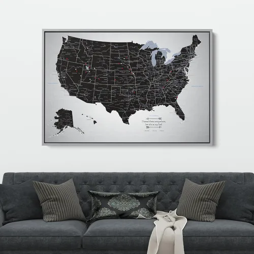 Vista 17 de Personalized Canvas Rolled Poster United States Map Wall Art – Large 24" x 36" Black Ice USA Map Poster – Push Pin Travel Decor for Home or Office