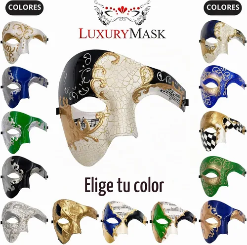 Vista 5 de Máscara de mascarada para hombre, máscara del fantasma de la ópera, máscara de baile de graduación, Mardi Gras, Haloween veneciano, media cara