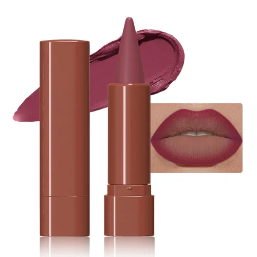 Vista 30 de evpct Combo de delineador de labios metálico rosa brillante y lápiz labial, lápiz labial con punta de cono para mujer, de larga duración