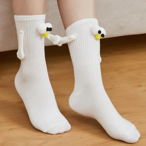 Vista 8 de Color Land 2 Pairs Cute Hand in Hand Magnetic Socks Fun 3D Eye Funny Ankle Socks with Magnetic Hands Holding Sock