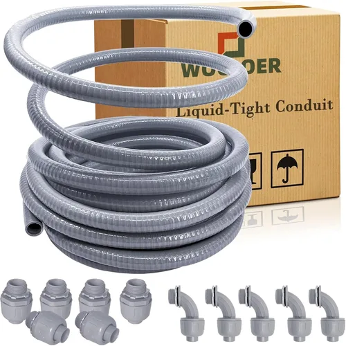 Vista 12 de Conducto hermético a líquidos, kit de conducto eléctrico flexible no metálico de 1/2 pulgada y 25 pies, con 4 conectores de conducto rectos y 3