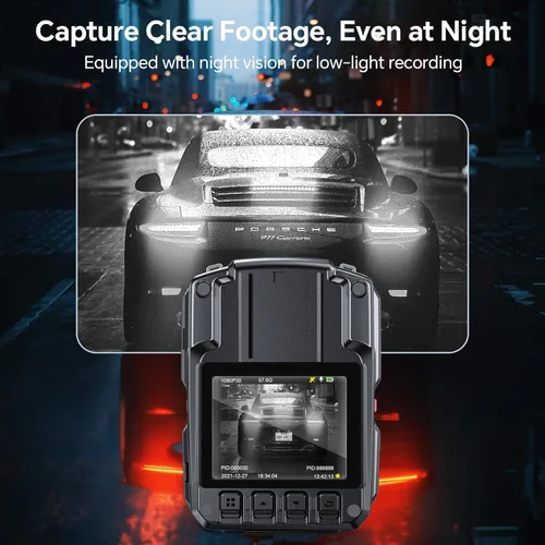 Vista 7 de BOBLOV Cámara corporal D7 2K, 2 baterías de 1950 mAh con base de carga, impermeable IP67, cámara corporal con grabación de audio y video, gran