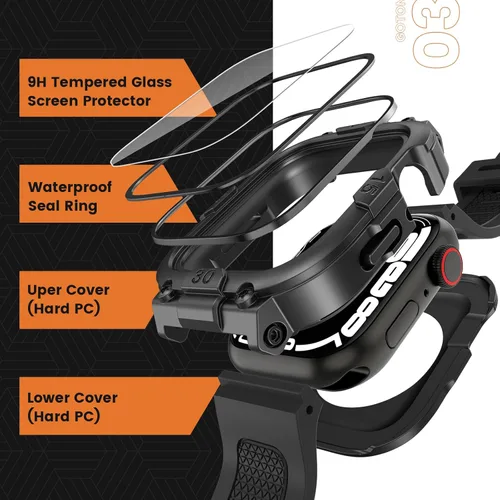 Vista 3 de Goton Estuche impermeable 3 en 1 con correa para Apple Watch con protector de pantalla de vidrio templado incorporado de 40 mm, cubierta frontal