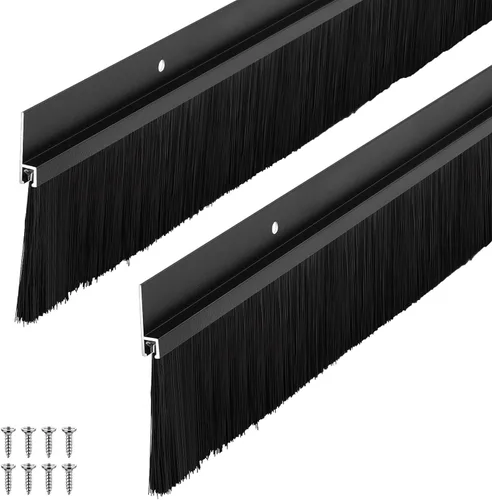 Vista 13 de Frienda Juego de 2 cepillos para puerta, cepillo de barrido inferior, burlete de aluminio para puerta con tornillos para huecos de hasta 1 pulgada