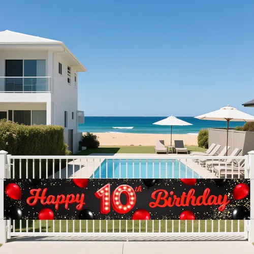 Vista 6 de TfNl Bn Feliz Cumpleaños Rojo y Negro Banner (10)