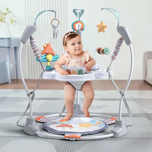 Vista 5 de Centro de Actividad para Bebé, Centro de Actividad con Saltador para Bebé con Música, Juguetes Interactivos, Asiento Giratório de 360°, 3 Alturas