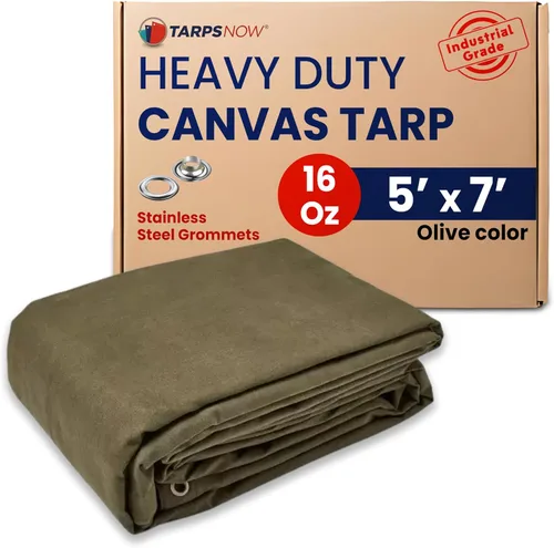 Tarps Now - Lona de lona resistente de 5 x 7 pies, 36 mil, 16 onzas, tela de grado industrial con ojales de acero inoxidable, bordes reforzados,