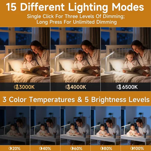 Vista 4 de Lámpara de escritorio LED 2 en 1 – Lámparas de escritorio magnéticas para exteriores para el hogar, oficina, estudio, dormitorio, lámparas