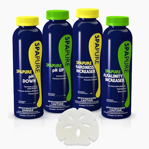 Spapure - Kit de productos químicos para bañera de hidromasaje y spa, incluye un aumento total de alcalinidad, pH arriba, pH abajo y kit de aumento