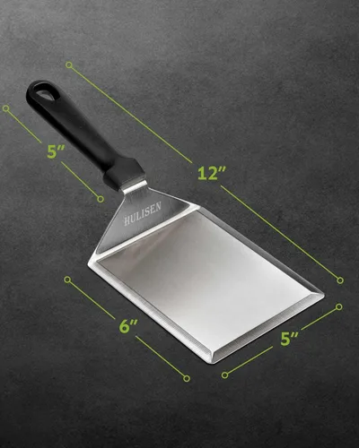 Vista 3 de HULISEN Espátula grande de acero inoxidable para parrilla, espátula de metal resistente de 6 x 5 pulgadas con bordes de corte, accesorios