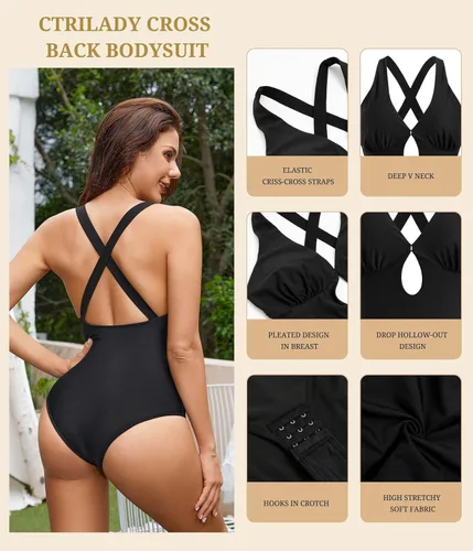 Vista 4 de CtriLady Leotardo sin mangas para mujer, espalda descubierta, cuello cuadrado, doble línea, ajustado, overol con tanga, ropa de club