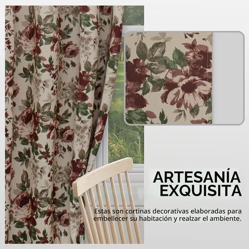 Vista 4 de Easy-Going Cortina opaca con estampado floral de 63 pulgadas de largo, con ojales, aislamiento térmico, para oscurecer la habitación