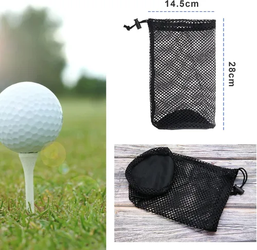 Vista 3 de SING F LTD Bolsa de almacenamiento para pelotas de golf, bolsa de malla de nailon para 48-56 pelotas - Cierre de cordón - Negro