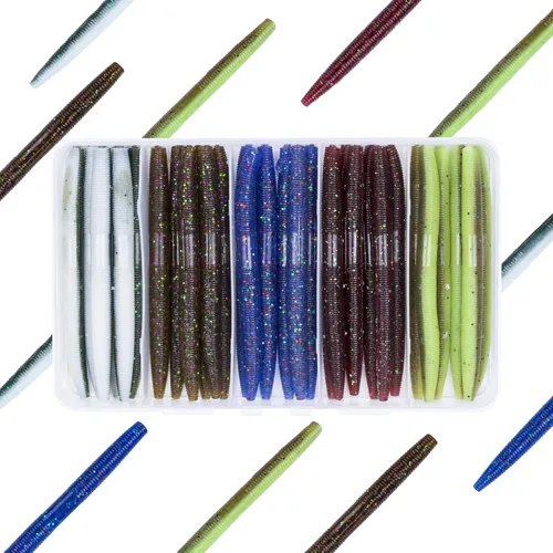 Vista 8 de 30/50/78/100 piezas Senko Worms Kit - Señuelos de pesca de plástico suave de 4"/5" con impregnación de sal para pesca de lubina