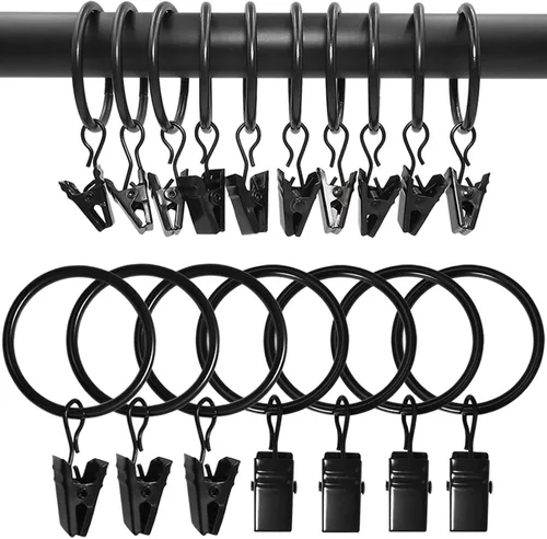 Vista 11 de Paquete de 44 anillos de cortina de metal con clips, clips para cortinas con anillos, anillos de cortina de 1 pulgada de diámetro interior, se
