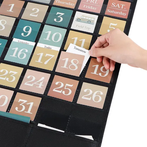 Vista 4 de Godery Calendario bohemio de bolsillo para tarjetas de aula, suministros escolares, decoraciones para profesores, tablón de anuncios de pre-kínder a