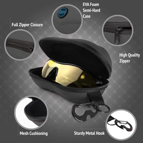 Vista 2 de BLUPOND Funda de gafas de sol semiduro de EVA con gancho de metal para colgar, clip de cinturón para almacenamiento de gafas de sol
