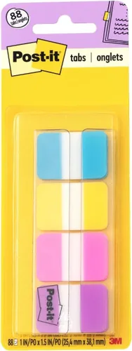 Post-it Pestañas adhesivas, 1 pulgada x 1.5 pulgadas, 4 blocs de pestañas para libros en varios colores brillantes para marcadores, anotaciones,