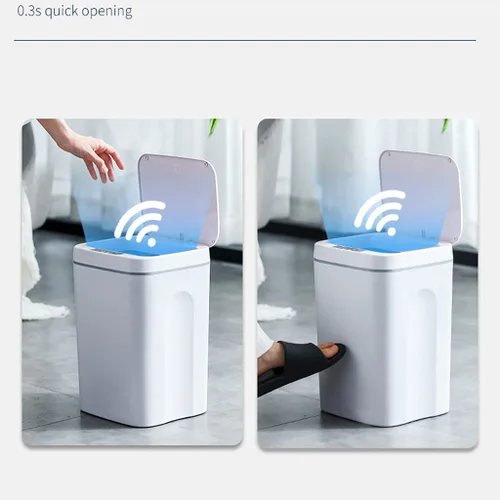 Vista 7 de Basurero inteligente, para el hogar, con sensor inteligente, recargable, pequeño, para el hogar, canasta de plástico para oficina, cocina