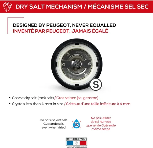 Vista 3 de Peugeot - Molinillo de sal manual Paris u'Select - Molinillo ajustable - Madera de haya, negro brillante, 5 pulgadas, (23690)