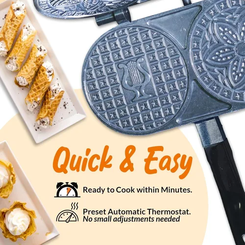 Vista 3 de C. Palmer - Plancha de pizzelle extra fina, modelo 7500, máquina eléctrica de pizzelle, fabricada en Estados Unidos