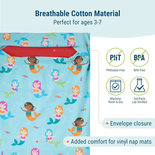 Vista 3 de Wildkin Funda de algodón para siesta para niños, suave, solapa cosida, duradera y se adapta a alfombrillas de vinilo de 1.5 pulgadas, sirenas
