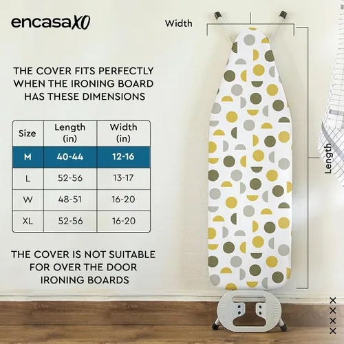 Vista 2 de Encasa XO Funda para tabla de planchar y almohadilla 42"x14" - Acolchado grueso de fieltro de 3mm, ajuste con cordón y bloqueo, fácil de colocar