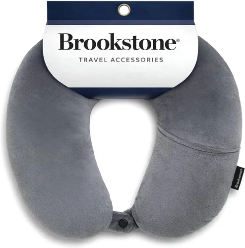 Vista 9 de Brookstone Almohada de viaje con microesferas para la cabeza y el cuello, ligera y suave con bolsillo para teléfono o auriculares, negra