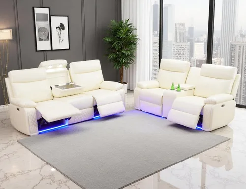 Vista 21 de Sofá reclinable eléctrico de cuero, juegos de muebles de sala de estar, sofá reclinable individual con soporte para tazas/puerto de carga, muebles