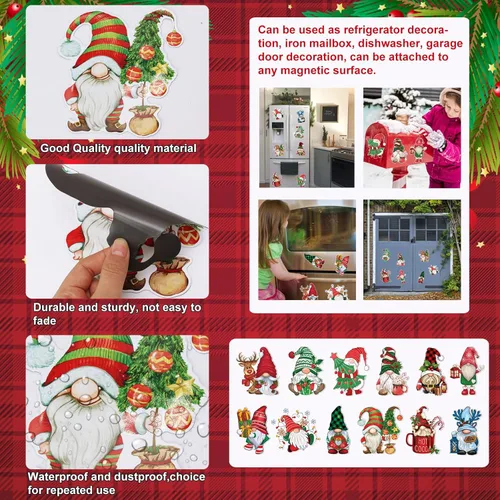 Vista 4 de RINOLY 12 Pcs Gnome Christmas Magnets for Fridge,Christmas Gnome Refrigerator Magnets Decoration,Gnome Magnet for Door Refrigerator Mailbox Garage
