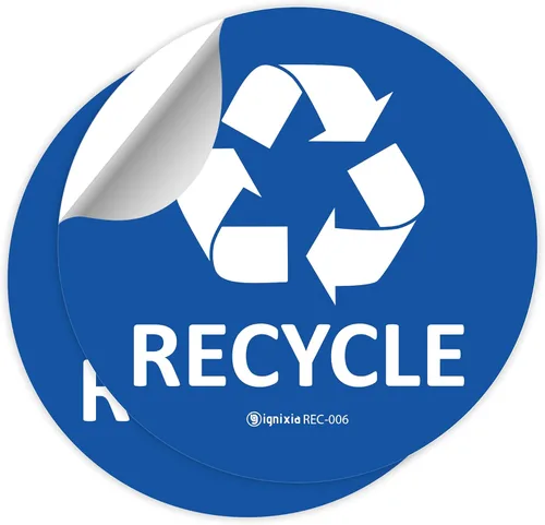 Vista 10 de IGNIXIA Calcomanías de reciclaje para basura, (paquete de 02) 6 x 6 pulgadas, grandes, azul y negro