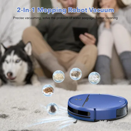 Vista 6 de Robot 2 en 1 para trapear y aspirar, robot aspirador y trapeador combinado compatible con WiFi/App, aspiradora robótica autocargable, delgado, ideal