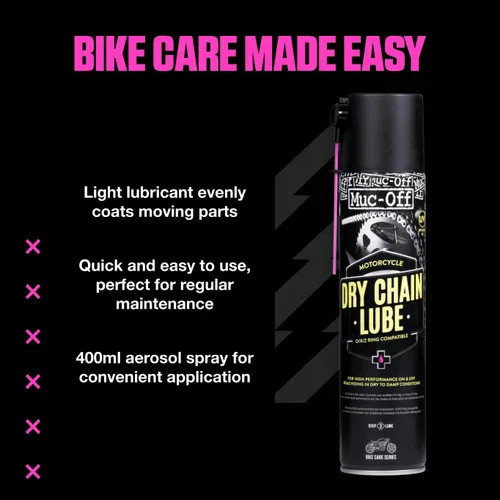 Vista 7 de Muc-Off Lubricante de cadena seca para motocicleta, fórmula sintética ultraduradera, lubricación de larga duración, máxima protección de cadena