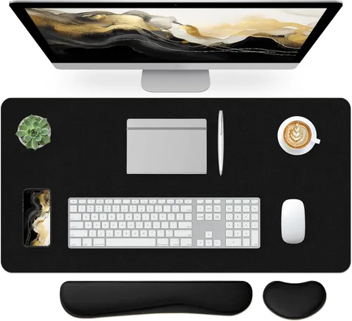 Vista 55 de Bloss Tapete de escritorio beige de 23.6 x 13.8 pulgadas, tapete de escritorio para escritorio, alfombrilla de mouse de cuero grande impermeable