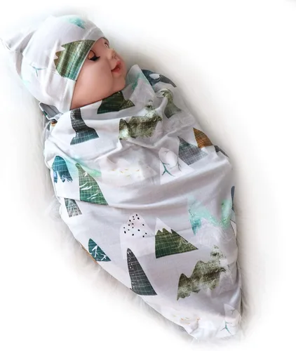 Vista 9 de Manta para recién nacido con juego de gorro, manta elástica suave para bebés niños y niñas de 0 a 3 meses (hermano)