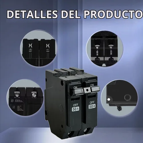 Vista 2 de Interruptor de circuito THQL2150, Compatible con General Electric, Reemplazo para interruptor THQL 2p 50A, 2 polos 50 amperios 120/240V 10kA