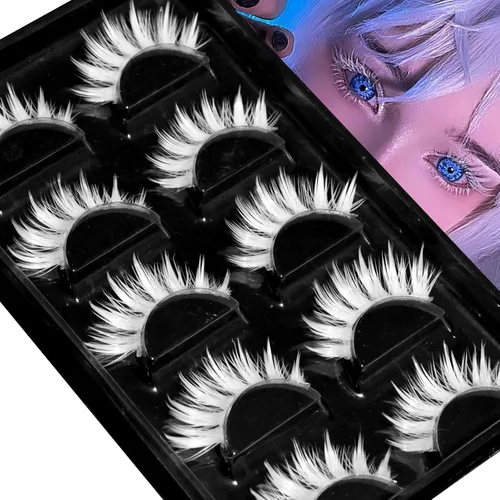 Vista 8 de Pestañas postizas blancas de Halloween, herramientas de extensión superior e inferior, anime japonés, cosplay, maquillaje natural, para fiesta