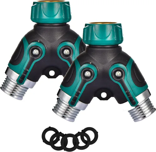Vista 9 de Divisor de manguera de 2 vías y conector en Y con cómodo agarre de goma y parte superior giratoria de 360 ° de conexión rápida para manguera