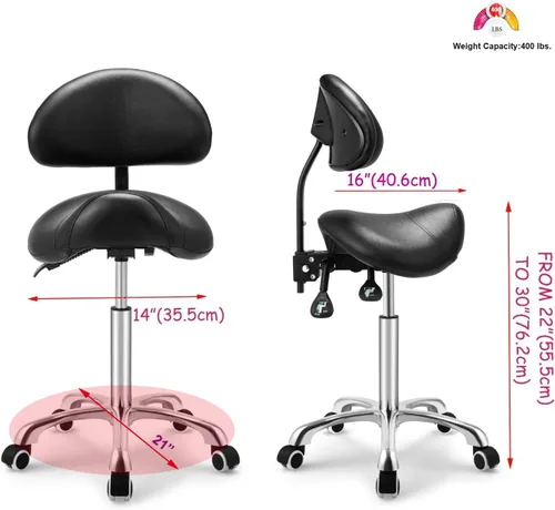 Vista 3 de Kaleurrier Taburete giratorio de altura ajustable con ruedas, resistente y antifatiga, silla ergonómica para peluquería, salón de belleza, Negro