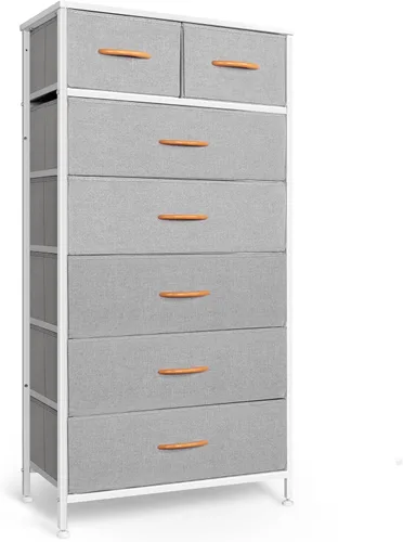Vista 13 de Mifuro - Cómoda alta para dormitorio, torre organizadora de almacenamiento vertical con 7 cajones, cómoda con contenedores de tela, marco de acero