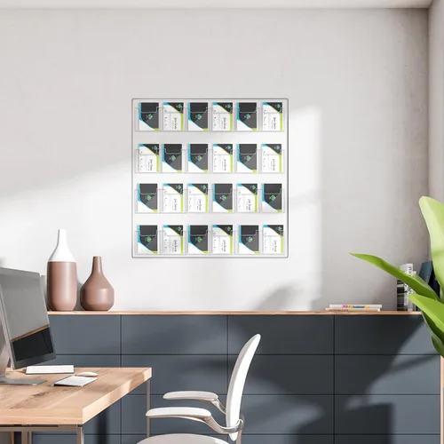 Vista 4 de Ripeng Soporte vertical de 24 bolsillos para tarjetas de visita para montaje en pared, estante de exhibición de calcomanías transparentes, soporte