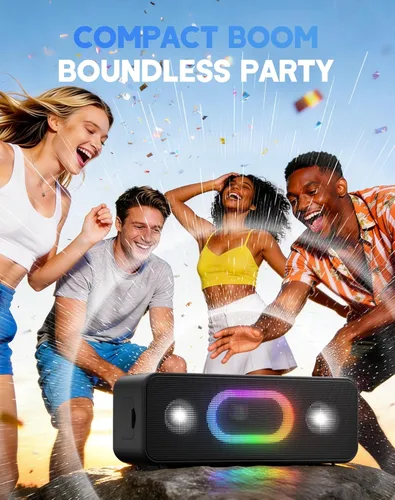 Vista 4 de OHAYO Bluetooth Speaker, Wireless Portable Outdoor Speakers, IPX6 Waterproof, 16W Bold Sound, 24H Playtime, TWS Pairing, Ambient Lights, Built-in