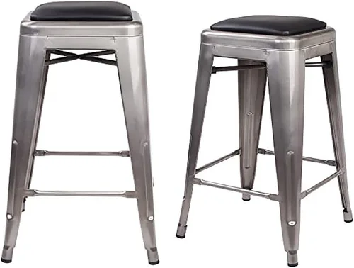 Vista 244 de GIA Taburete de mostrador sin respaldo de 24 pulgadas, cantidad de 4, bronce con asiento de madera clara