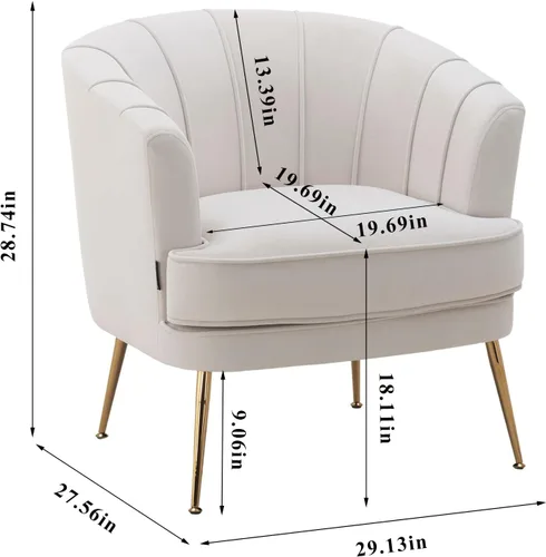 Vista 2 de Artechworks Silla de barril moderna de terciopelo con acento, sillón con patas doradas para sala de estar, dormitorio, oficina en casa, silla