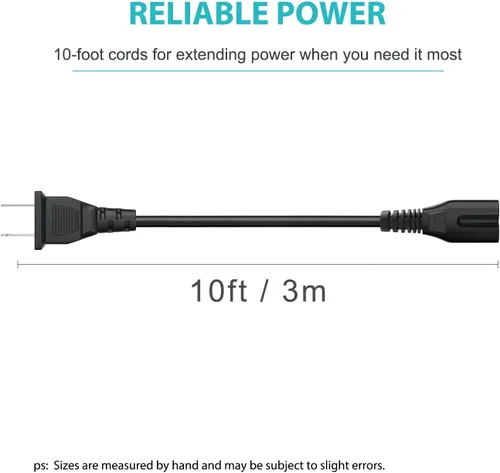 Vista 7 de Cable de alimentación de CA de 2 clavijas de 10 pies compatible con Sony TCL Roku Samsung LG Haier Sony Insignia Jvc Sharp Toshiba Vizio Hisense